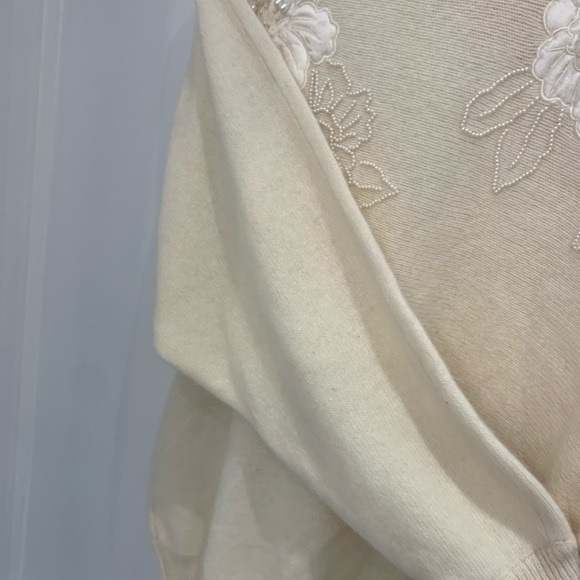 LONG beige perles beaded sweater lamb wool size medium - Picture 4 of 7